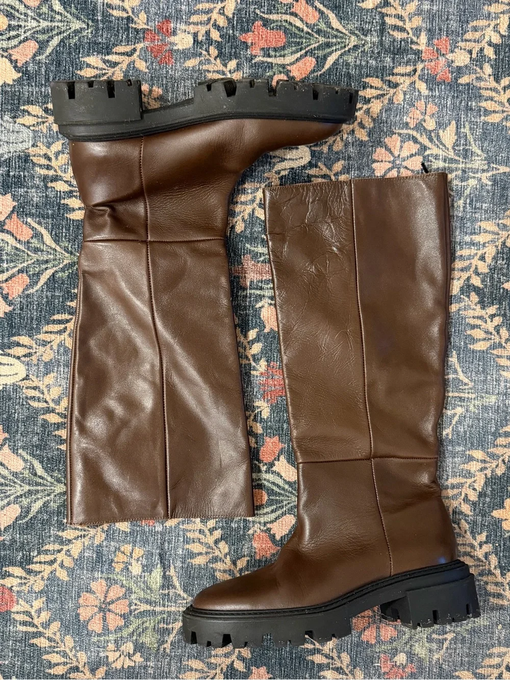 Viral Zara Knee-High Lug Sole Boots in Brown